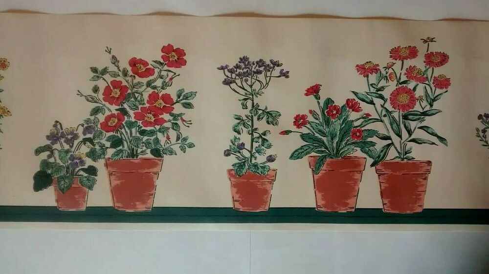 York Flower Pots Wall Border - 5 Yds